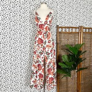 NEW Abercrombie & Fitch | Button Through White Red Floral Linen Maxi Dress M NWT